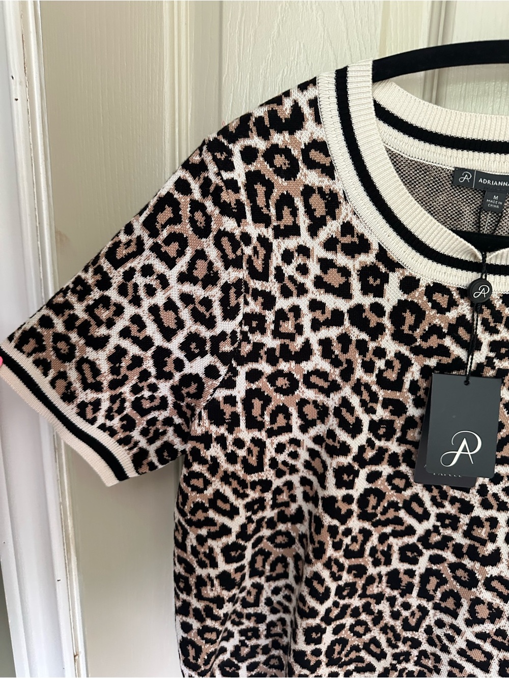 Adrianna Papell Black, Cream & Tan Leopard Short-Sleeve Knit Top - Picture 3 of 4